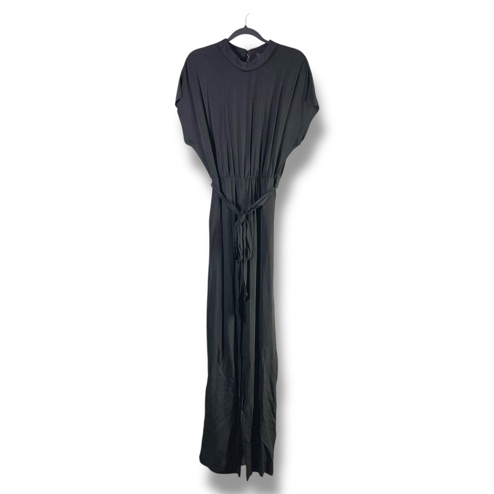 Banana Republic Sz Small Tall Black Crew Neck Easy Jumpsuit Romper Tie Waist